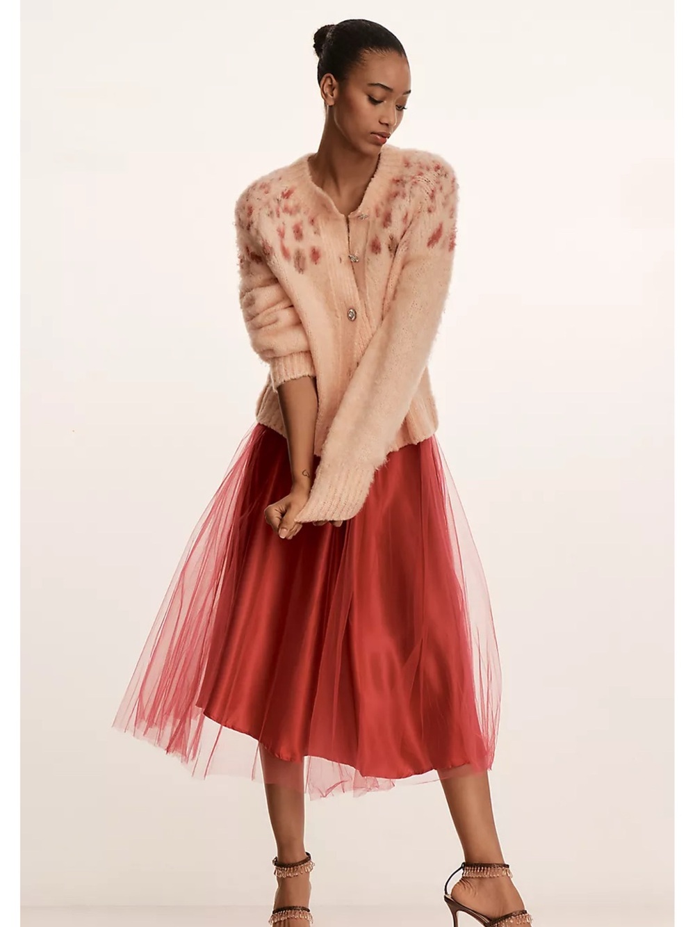 Anthropologie Maeve Embroidered Brushed Cardigan in Blush NWT Soft Luxe Knit